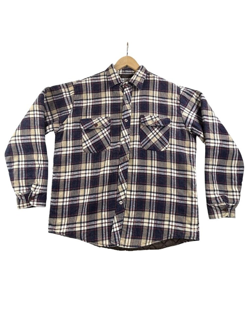 Vintage Sandherst Jacket Mens Large Blue Plaid Flannel Quilted Lined Shacket 90s